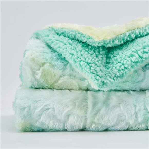 Super Soft Faux Fur Throw Blanket for Couch Multi Green Sherpa Fuzzy Plush Warm - Picture 2 of 6